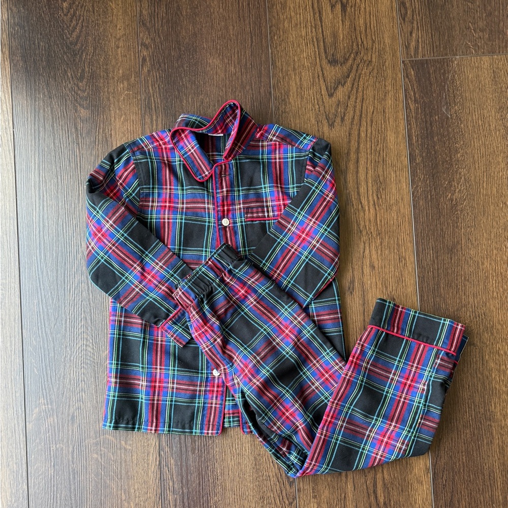 Crewcuts Kids Plaid Pajama Set - Black, Red, and Blue Sz 6/7